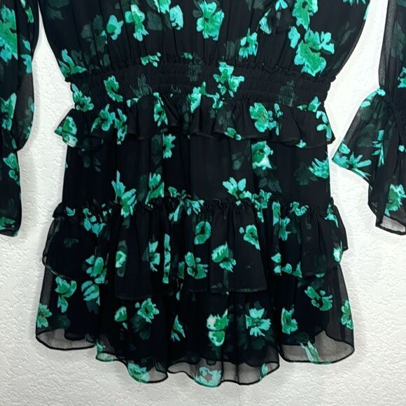 New MISA LOS ANGELES LOLITA Mini DRESS Small Emerald Green Black Floral Revolve - Picture 3 of 16